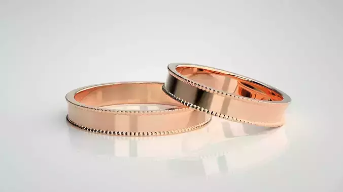 Plain Gold Couple Band Ring 3dm stl render detail