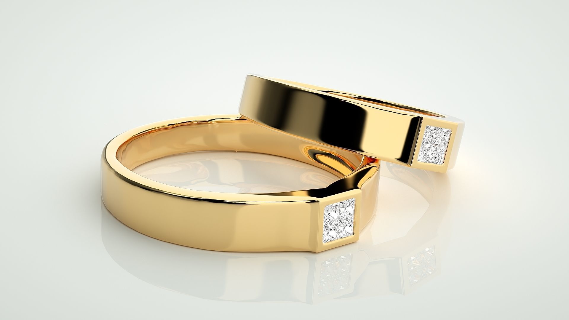 Princess Solitaire Couple Band Ring 3dm stl render detail 3D print model_10