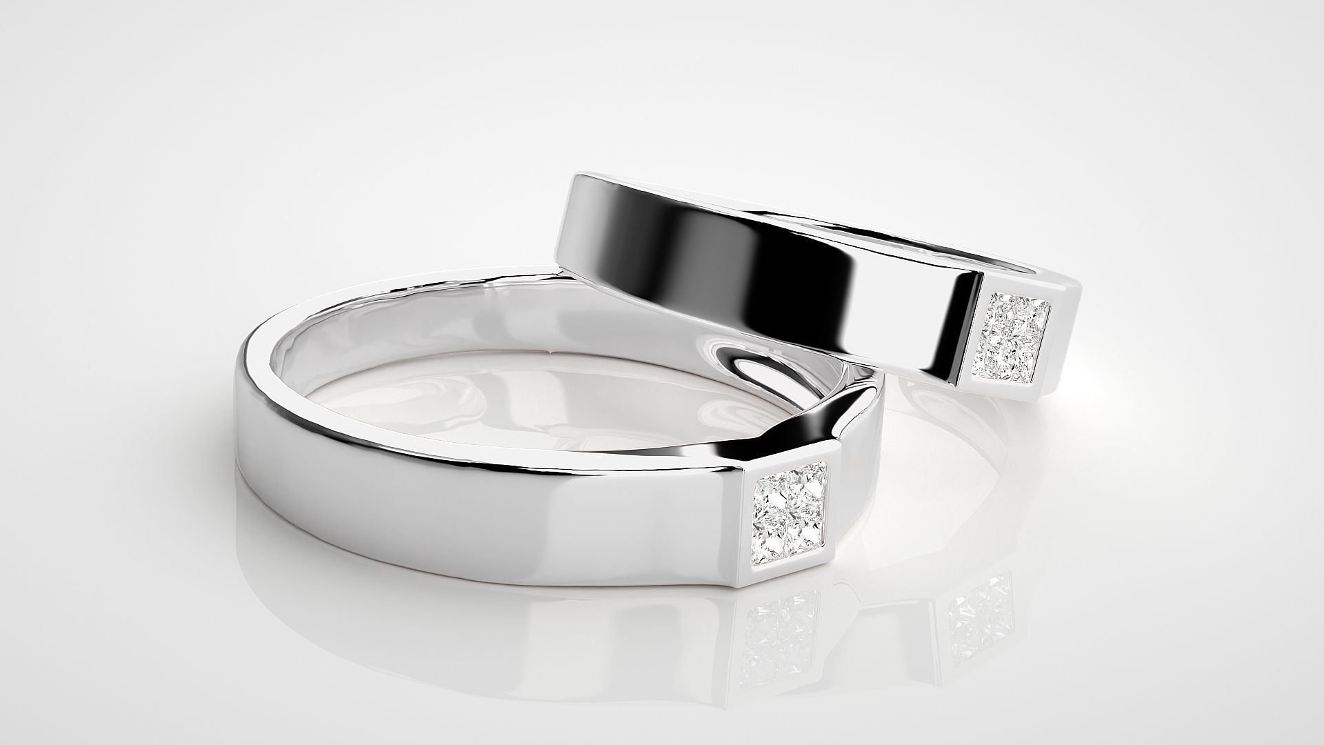 Princess Solitaire Couple Band Ring 3dm stl render detail 3D print model_6