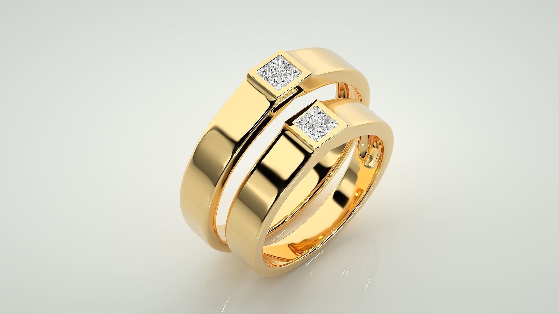Princess Solitaire Couple Band Ring 3dm stl render detail 3D print model_12