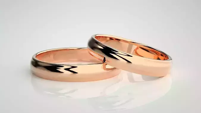 Plain Gold Couple Band Ring 3dm stl render detail