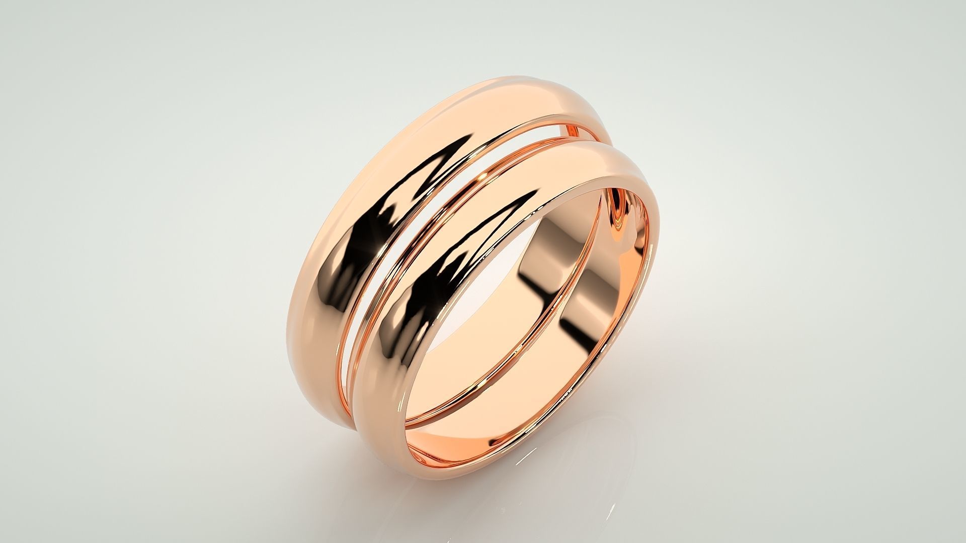 Plain Gold Couple Band Ring 3dm stl render detail 3D print model_4