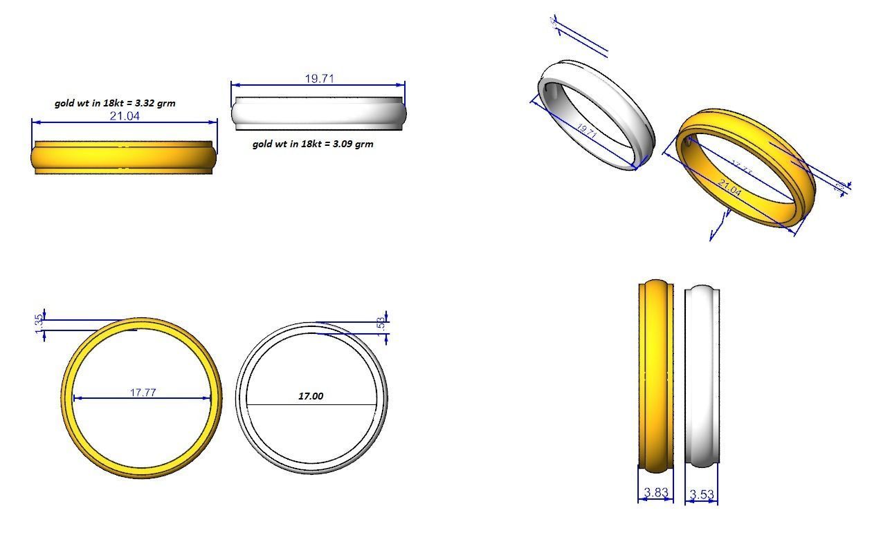 Plain Gold Couple Band Ring 3dm stl render detail 3D print model_3
