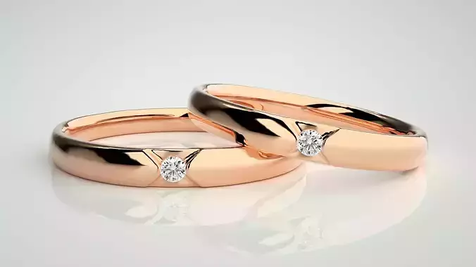 Solitaire Couple Band Ring 3dm stl render detail