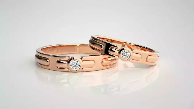Solitaire Couple Band Ring 3dm stl render detail 