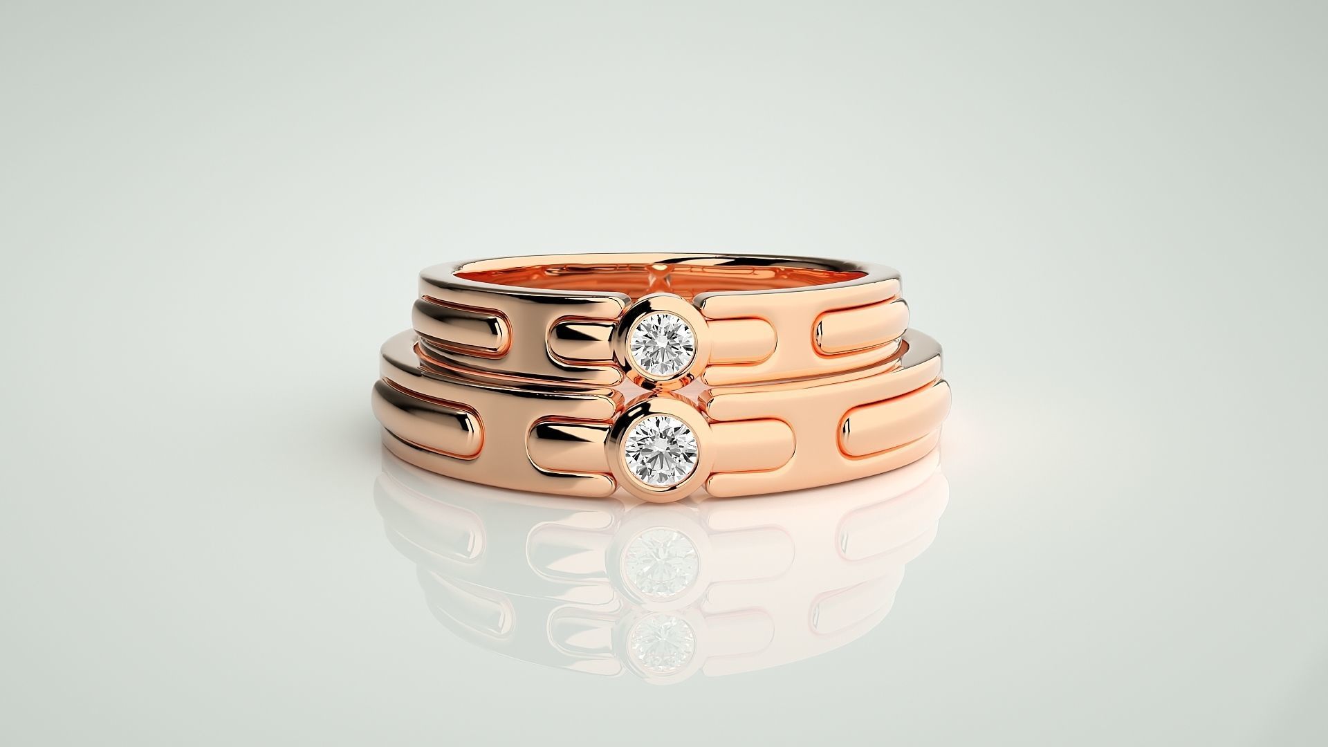 Solitaire Couple Band Ring 3dm stl render detail 3D print model_2