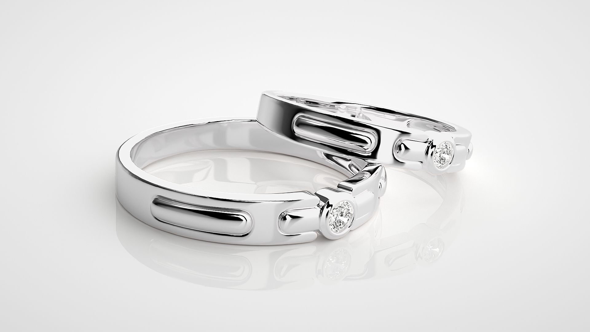 Solitaire Couple Band Ring 3dm stl render detail 3D print model_6