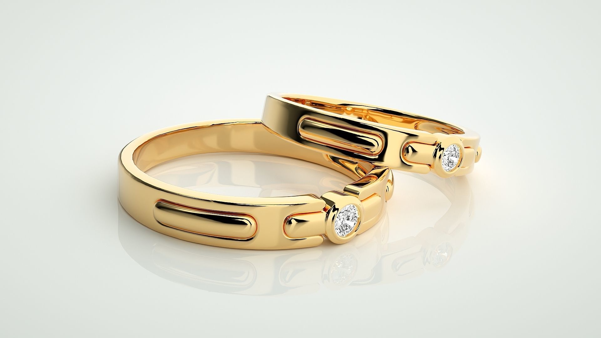 Solitaire Couple Band Ring 3dm stl render detail 3D print model_10