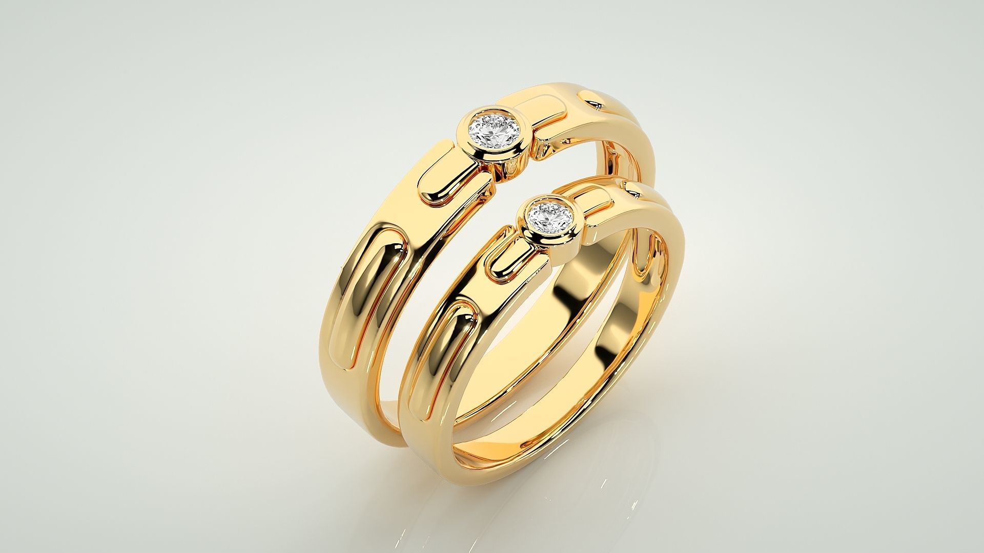 Solitaire Couple Band Ring 3dm stl render detail 3D print model_12