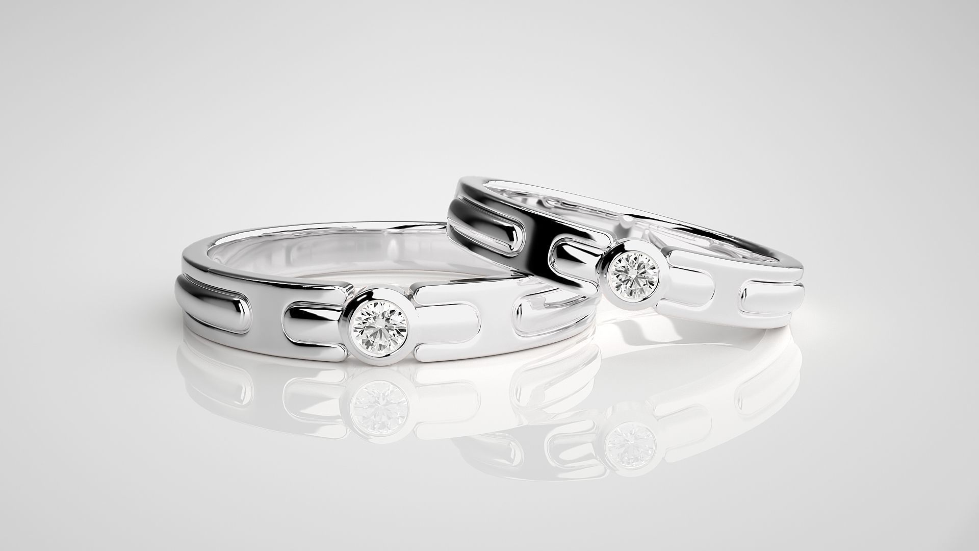 Solitaire Couple Band Ring 3dm stl render detail 3D print model_5