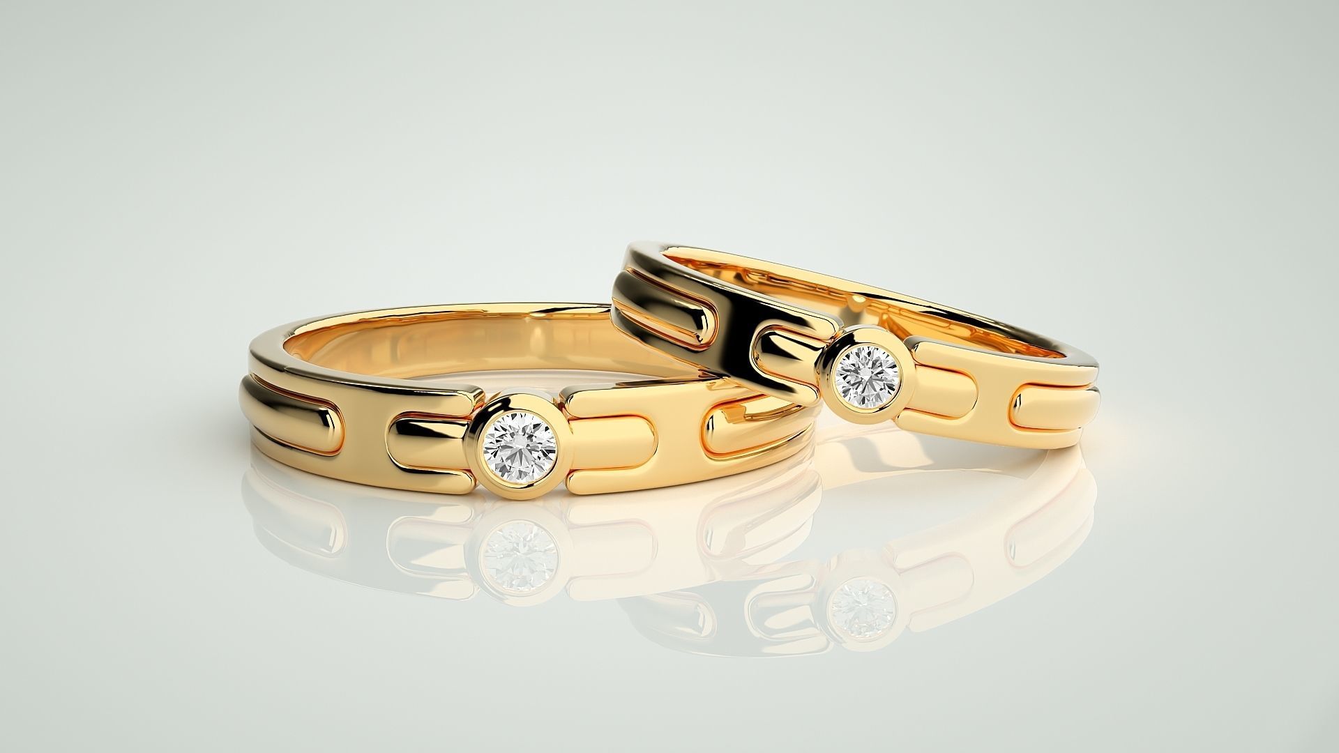 Solitaire Couple Band Ring 3dm stl render detail 3D print model_9