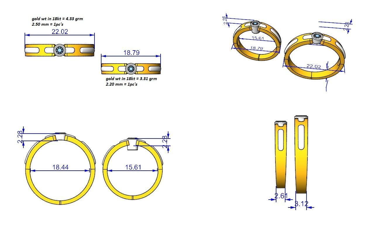 Solitaire Couple Band Ring 3dm stl render detail 3D print model_4