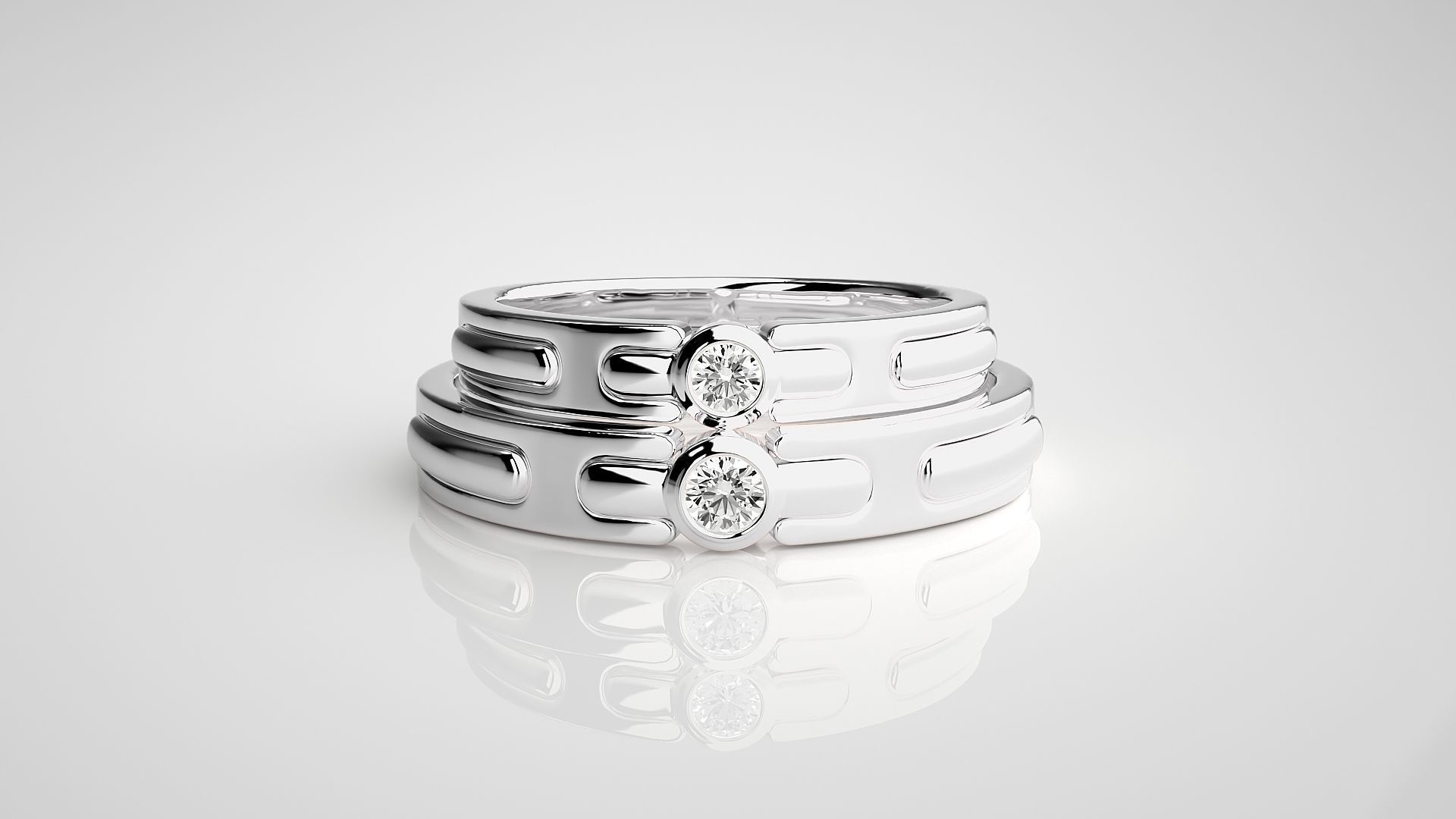 Solitaire Couple Band Ring 3dm stl render detail 3D print model_7