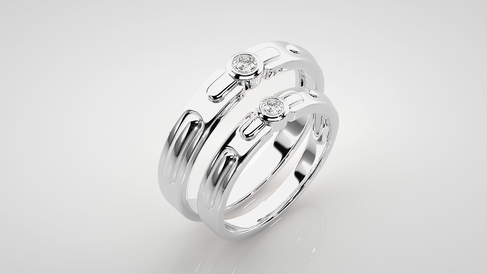 Solitaire Couple Band Ring 3dm stl render detail 3D print model_8