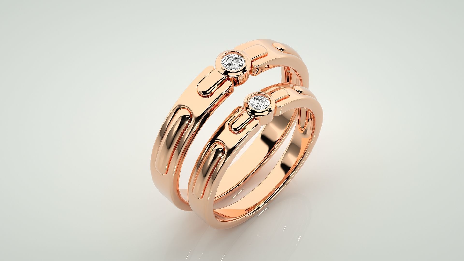 Solitaire Couple Band Ring 3dm stl render detail 3D print model_3