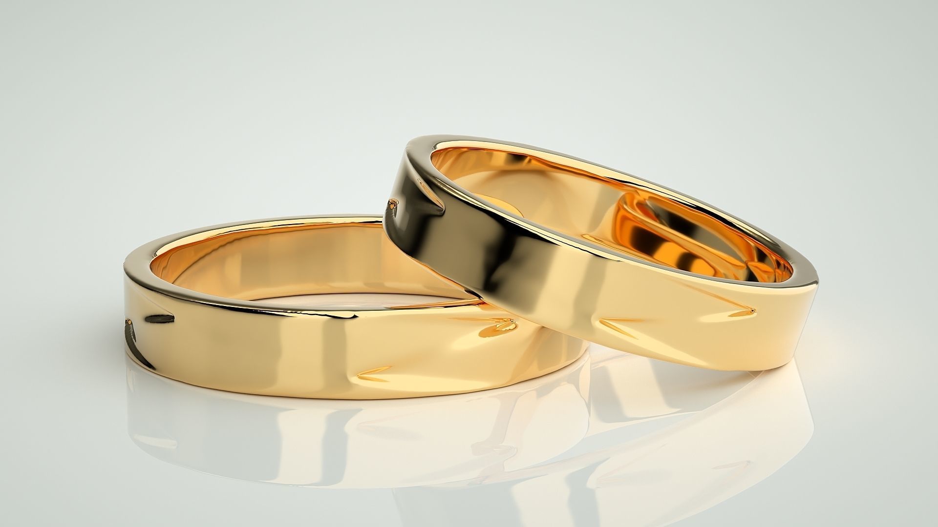Wave Plain Gold Couple Band Ring 3dm stl render detail 3D print model_9