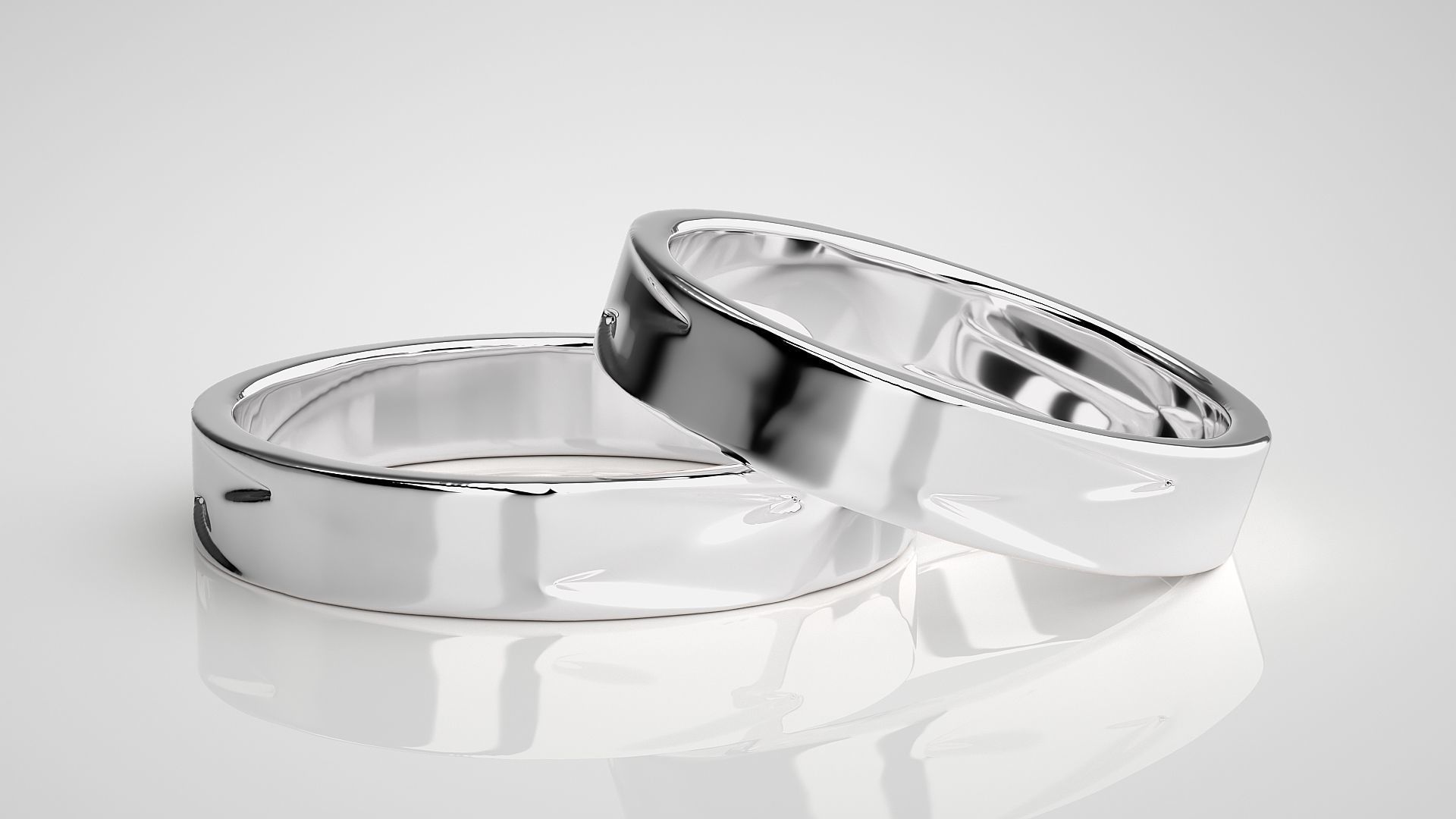 Wave Plain Gold Couple Band Ring 3dm stl render detail 3D print model_5