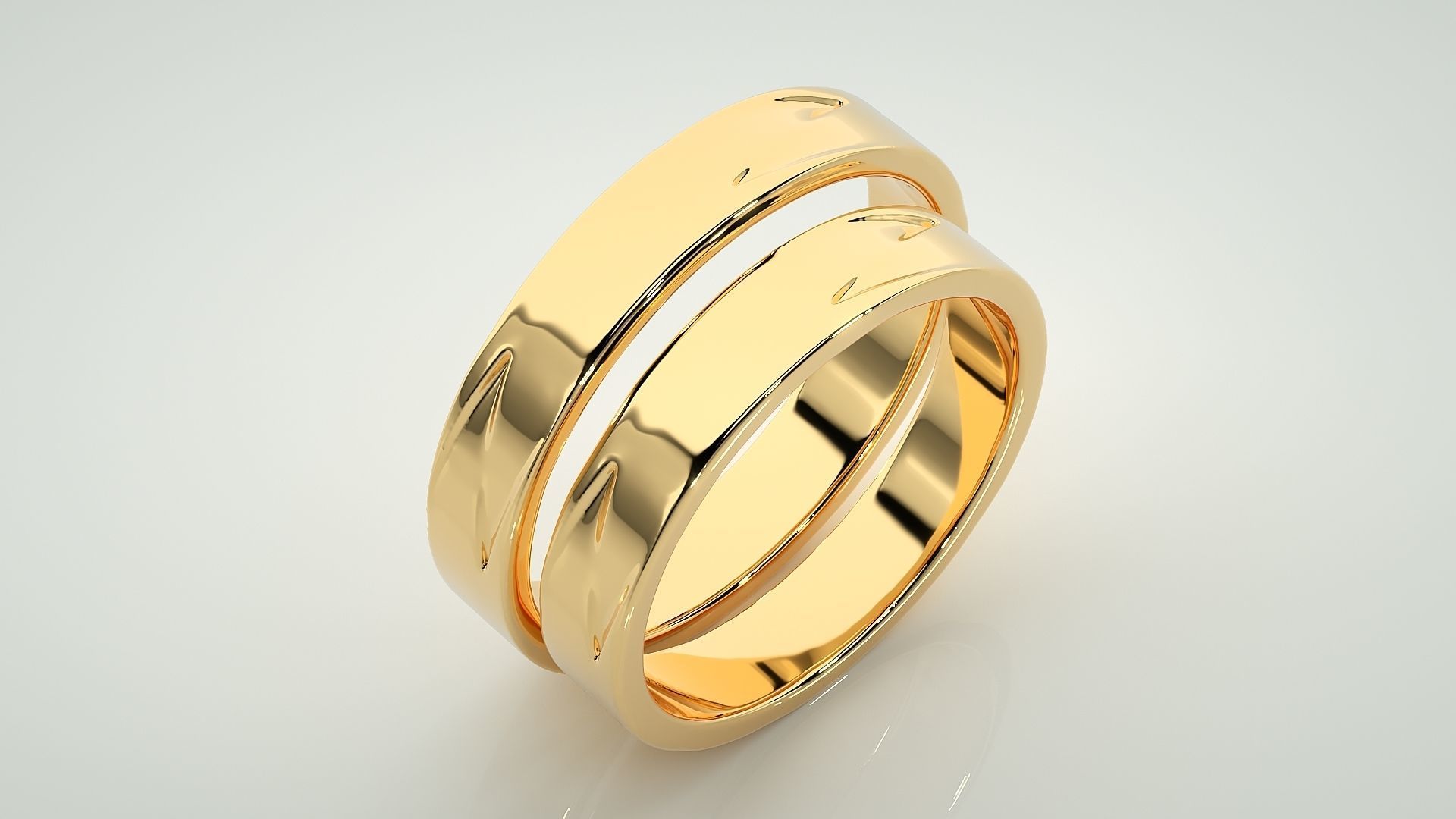 Wave Plain Gold Couple Band Ring 3dm stl render detail 3D print model_12