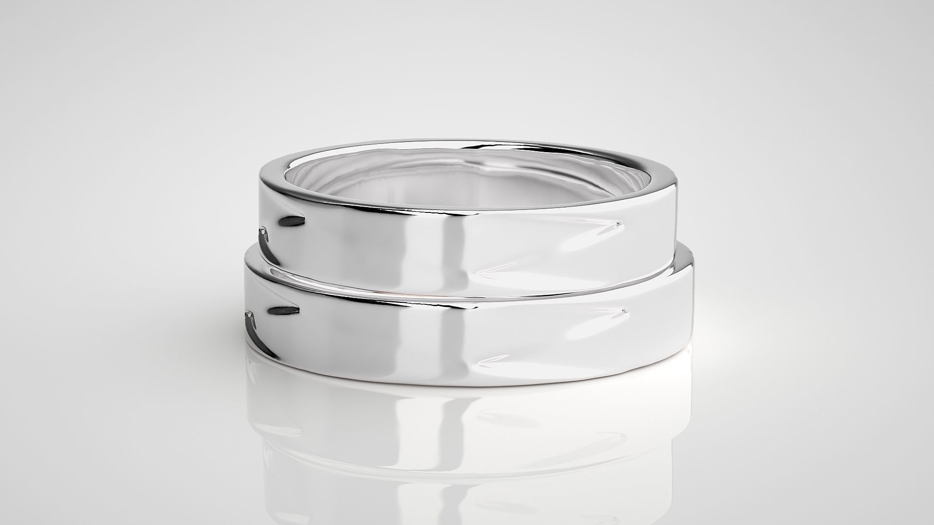 Wave Plain Gold Couple Band Ring 3dm stl render detail 3D print model_7