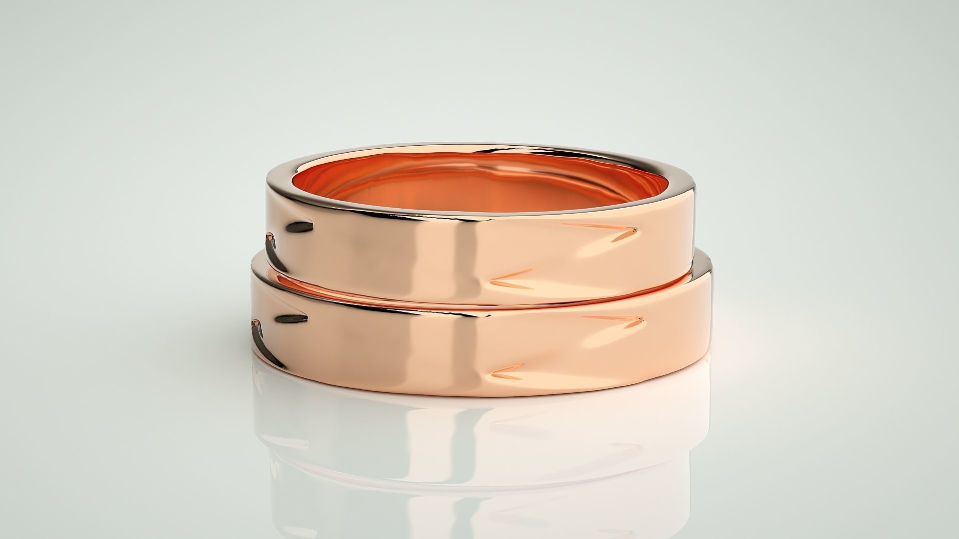Wave Plain Gold Couple Band Ring 3dm stl render detail 3D print model_2