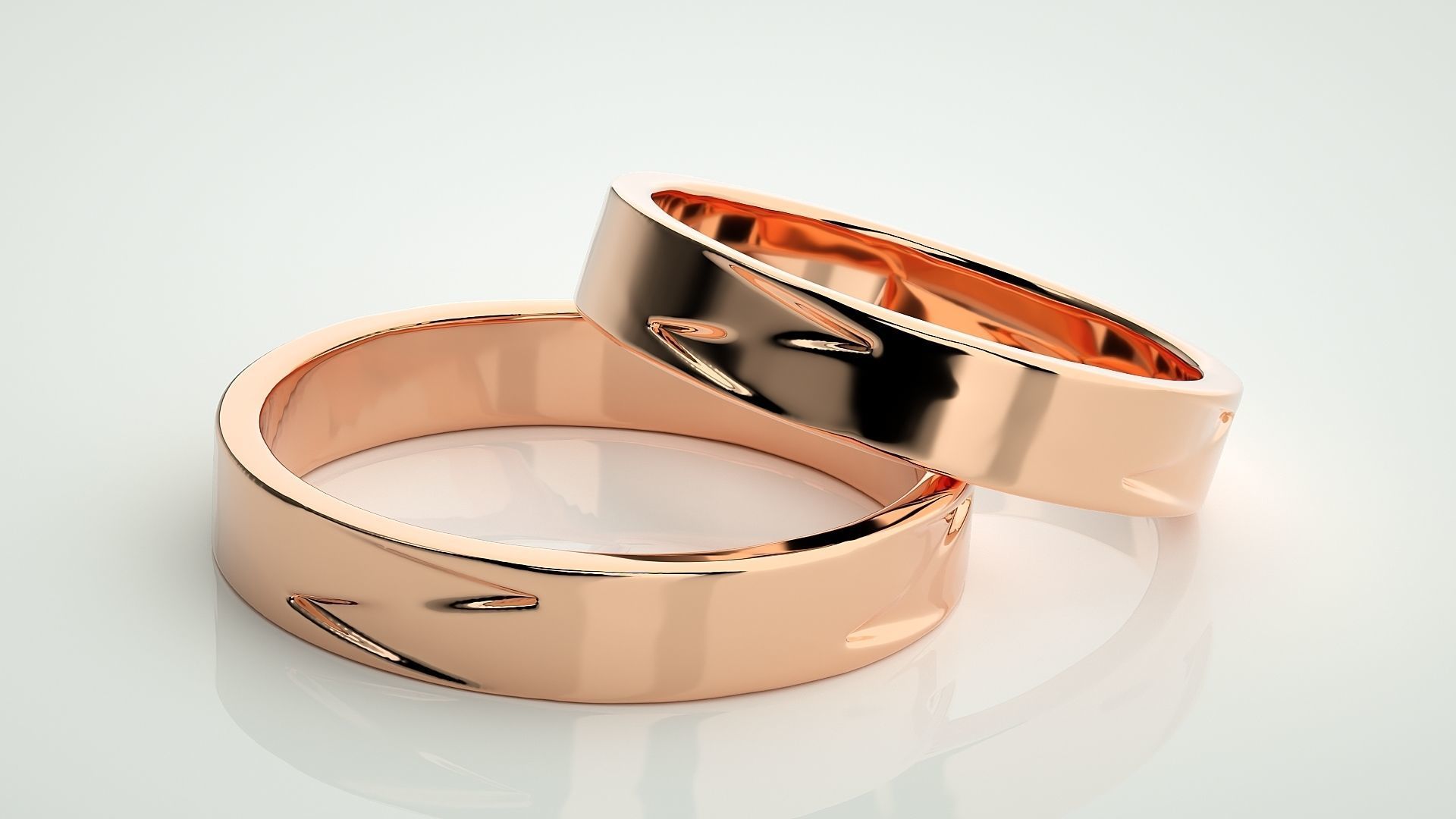 Wave Plain Gold Couple Band Ring 3dm stl render detail 3D print model_1