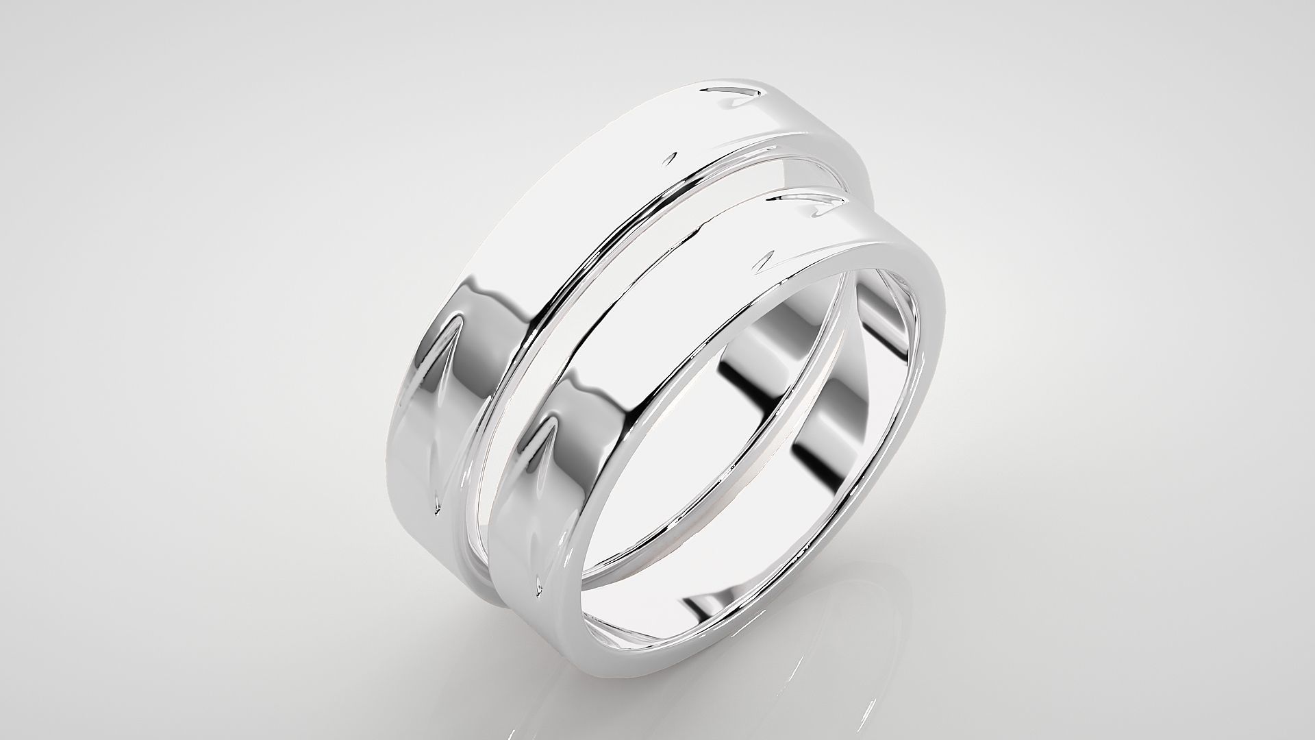 Wave Plain Gold Couple Band Ring 3dm stl render detail 3D print model_8