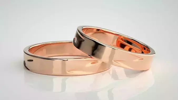 Wave Plain Gold Couple Band Ring 3dm stl render detail 