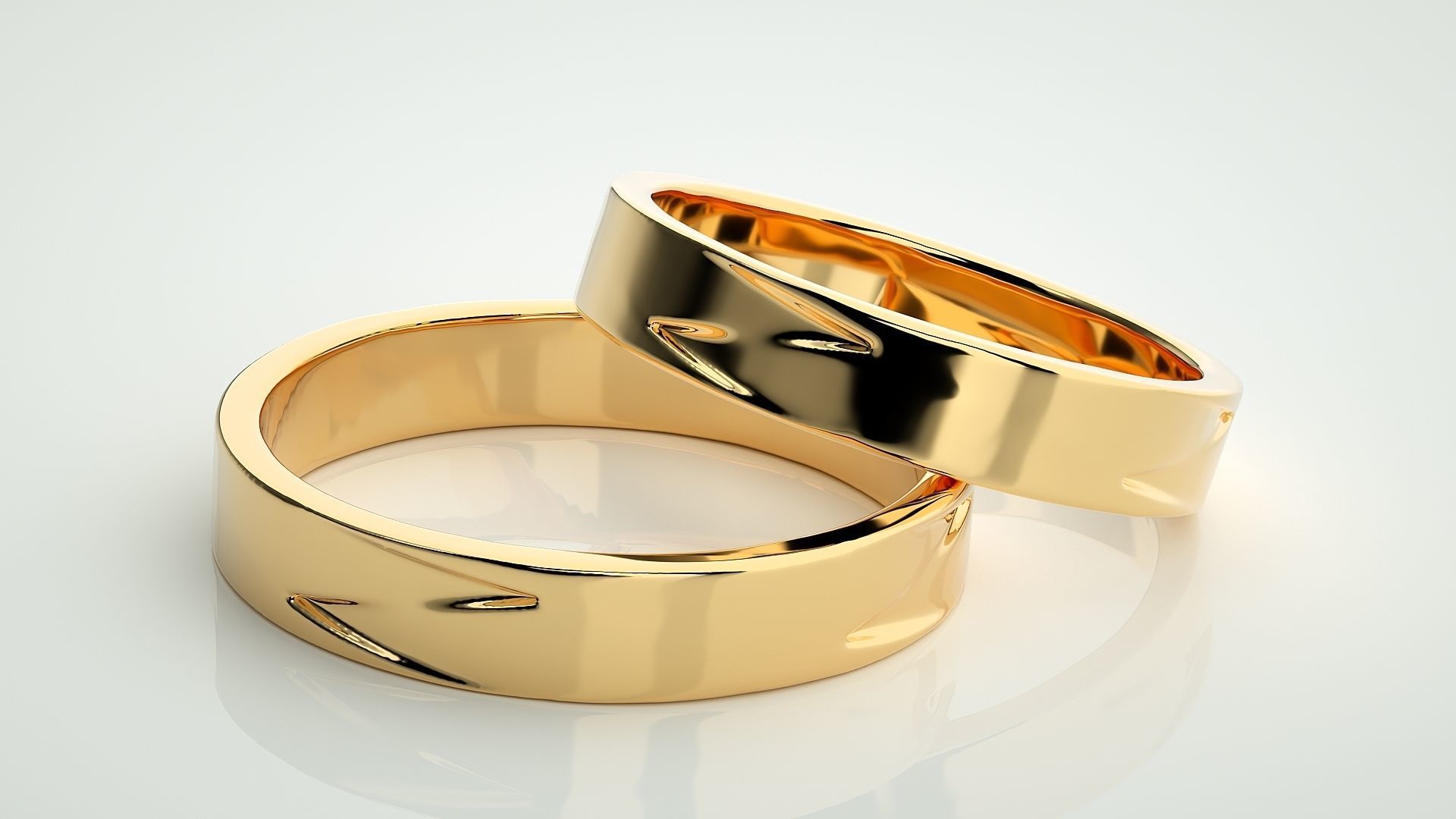 Wave Plain Gold Couple Band Ring 3dm stl render detail 3D print model_10
