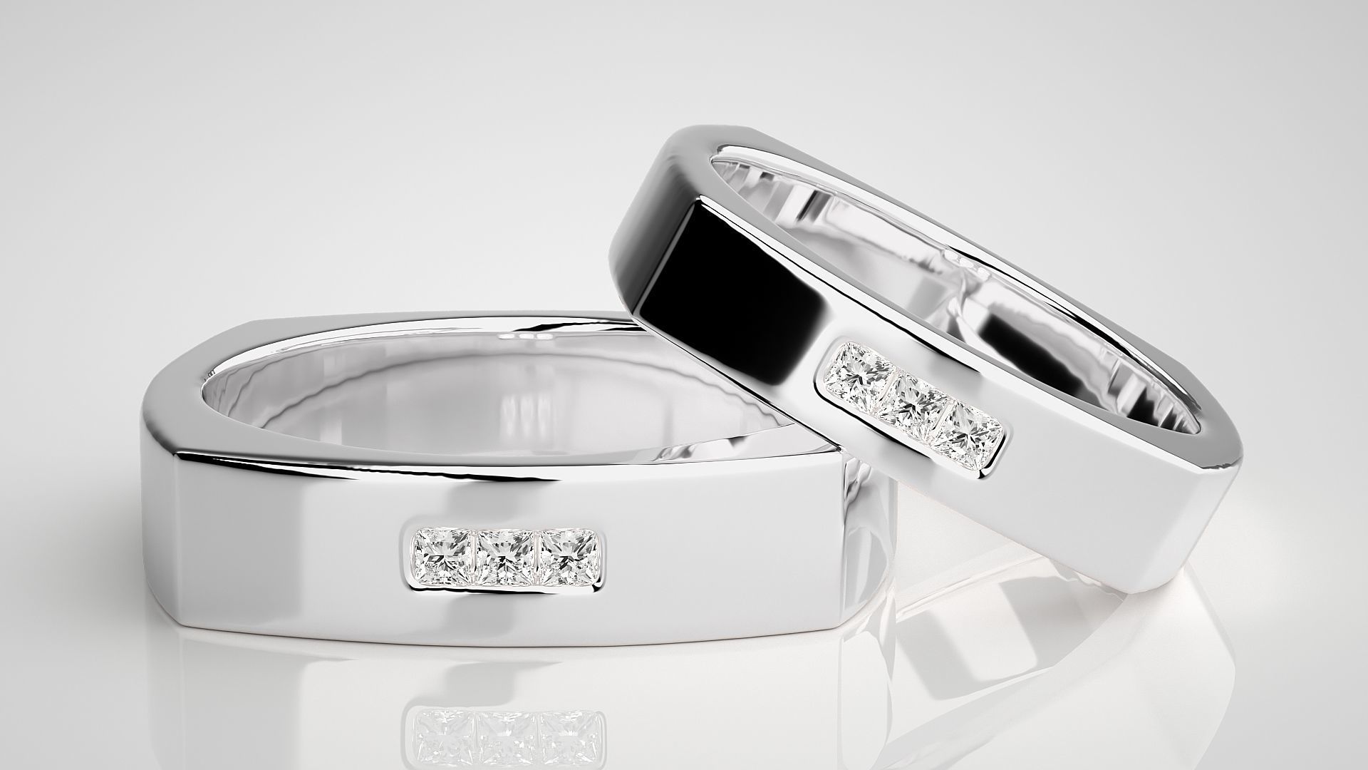 Square shape Solitaire Couple Band Ring 3dm stl render detail  3D print model_5