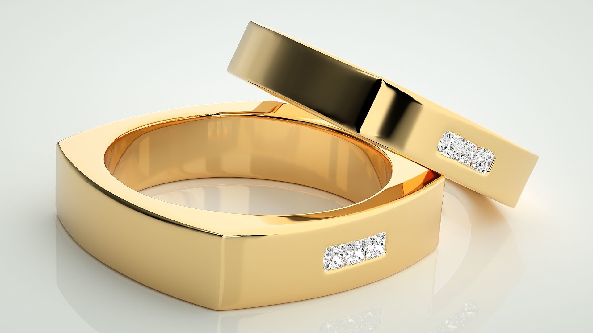 Square shape Solitaire Couple Band Ring 3dm stl render detail  3D print model_10