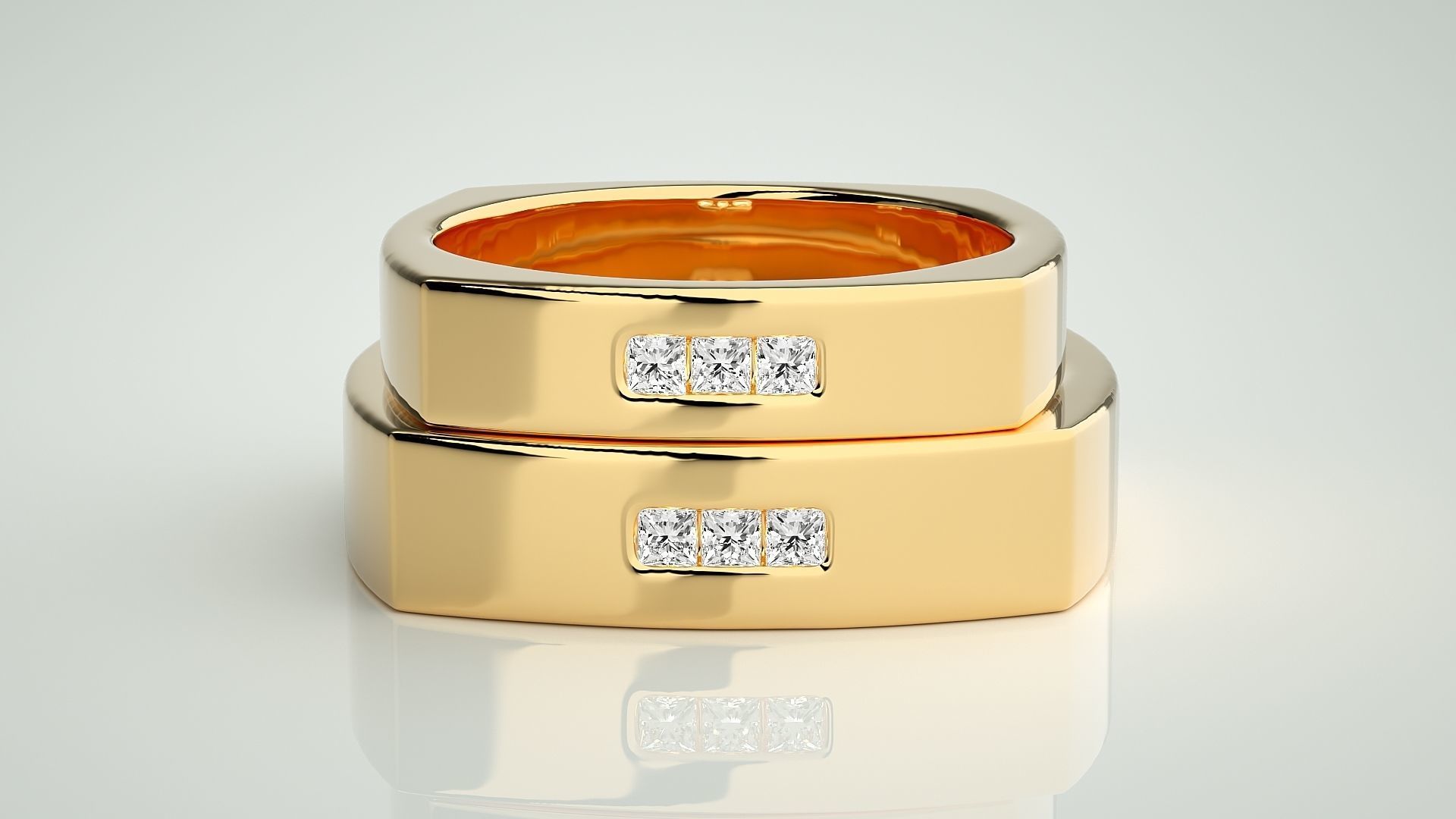 Square shape Solitaire Couple Band Ring 3dm stl render detail  3D print model_11