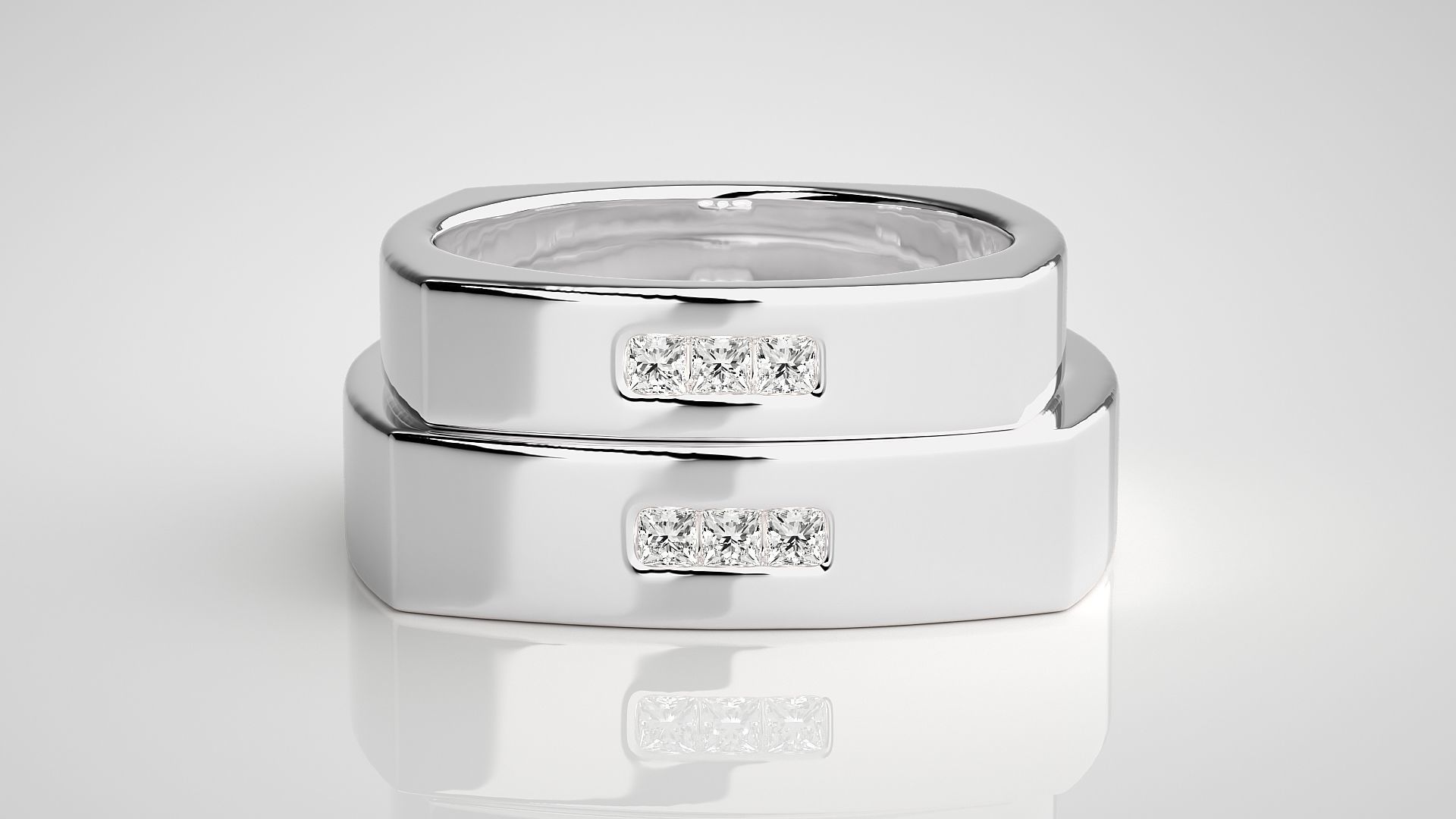 Square shape Solitaire Couple Band Ring 3dm stl render detail  3D print model_7