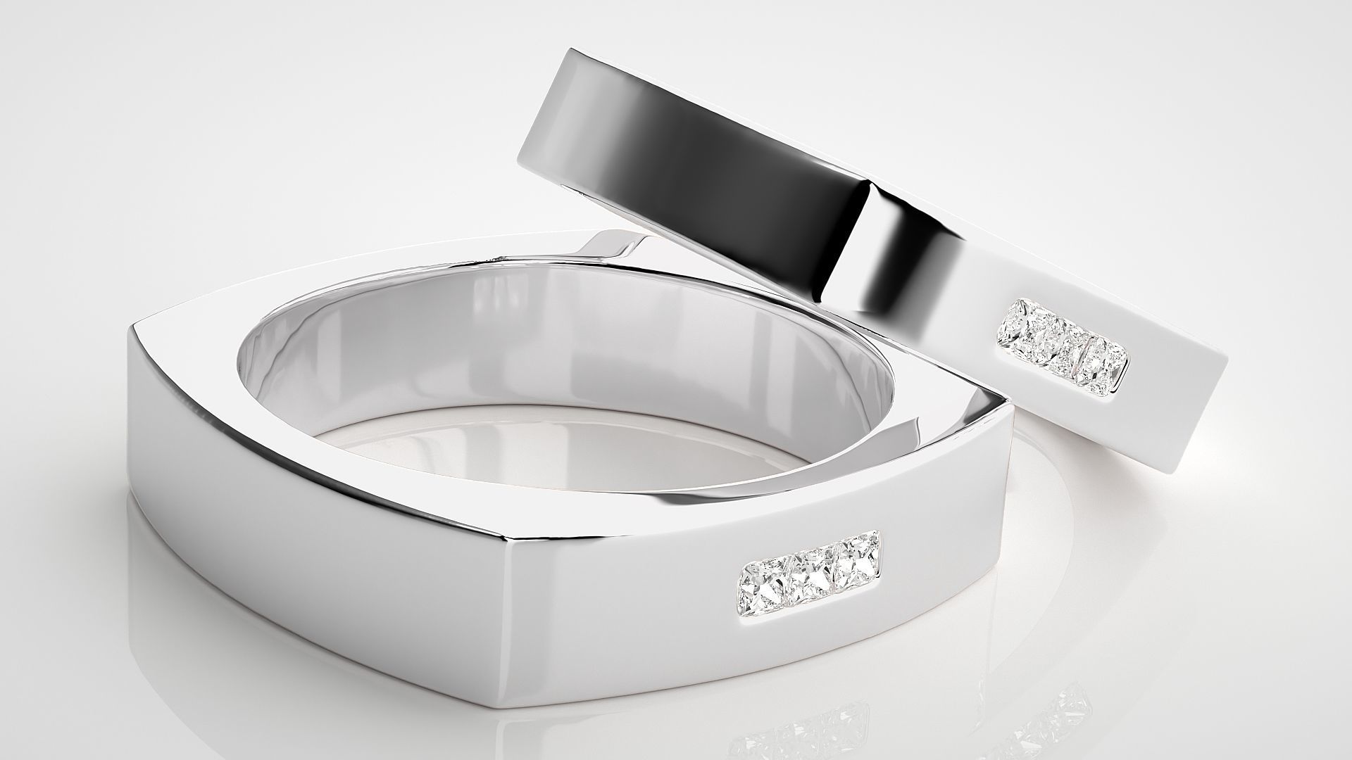 Square shape Solitaire Couple Band Ring 3dm stl render detail  3D print model_6