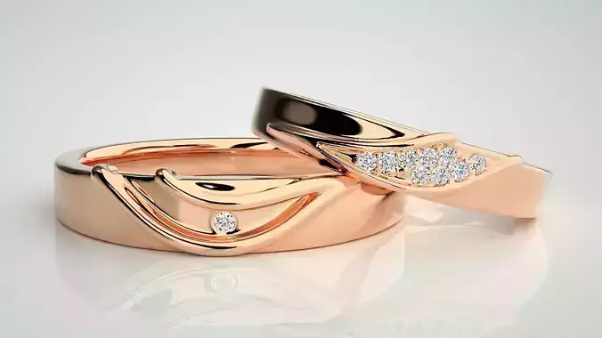 Solitaire Couple Band Ring 3dm stl render detail