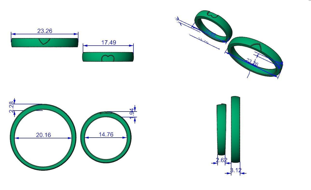 Heart Love Valentine Couple Band Ring 3dm stl render detail 3D print model_3