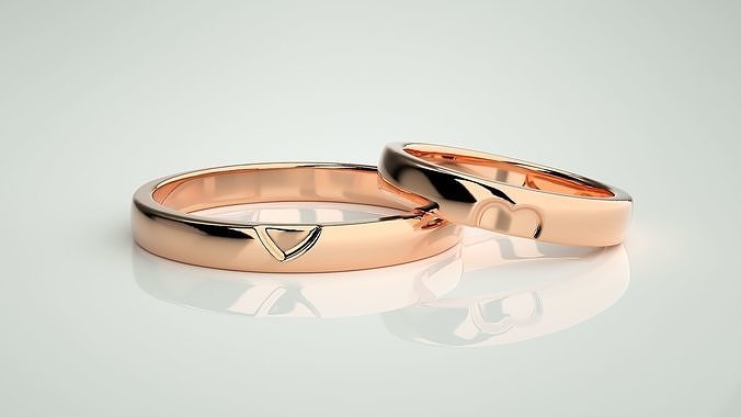 Heart Love Valentine Couple Band Ring 3dm stl render detail 3D print model