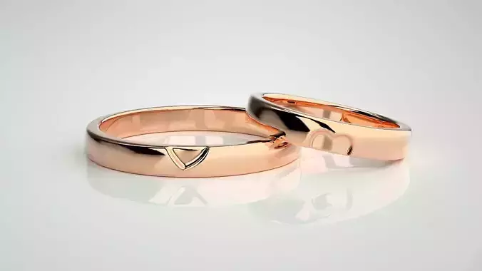 Heart Love Valentine Couple Band Ring 3dm stl render detail 3D print model