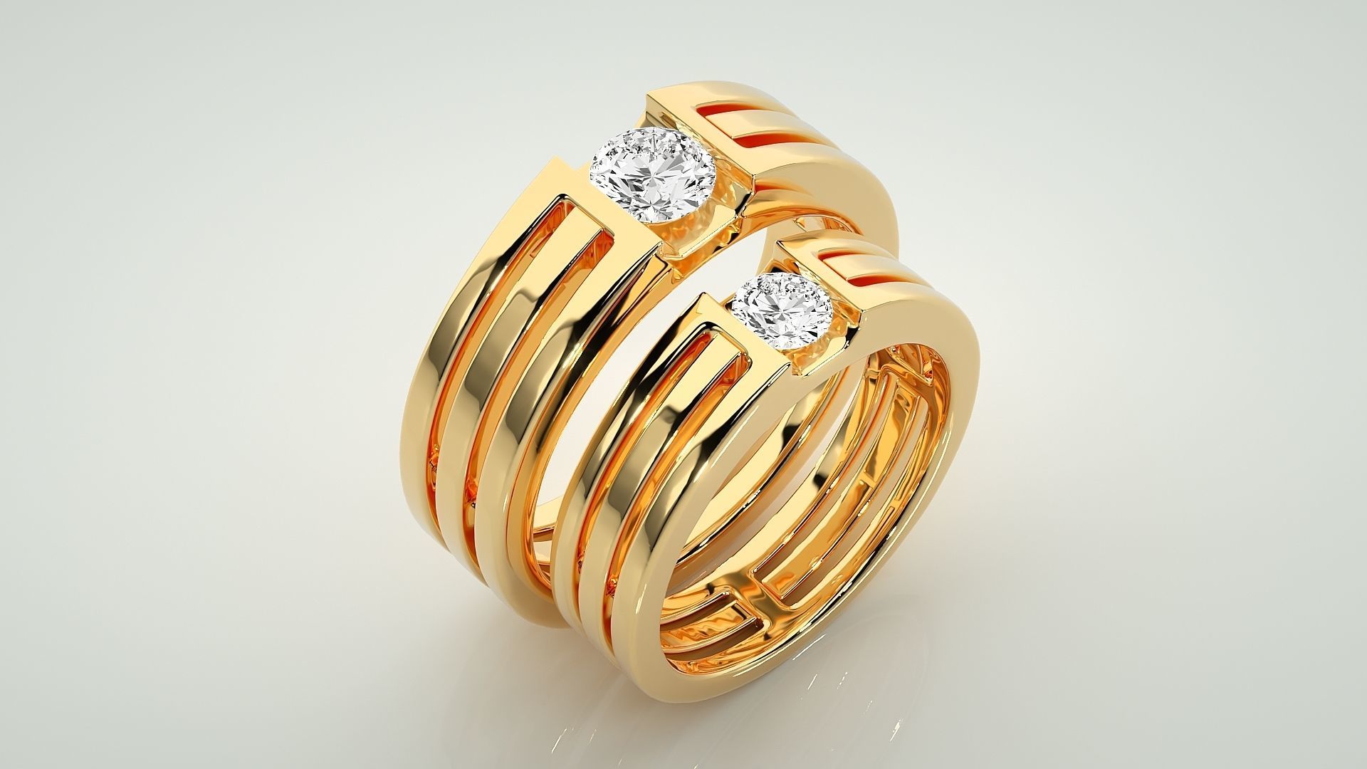 Solitaire Couple Band Ring 3dm stl render detail 3D print model_12