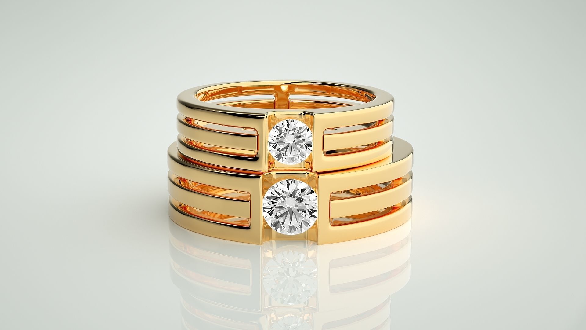 Solitaire Couple Band Ring 3dm stl render detail 3D print model_11