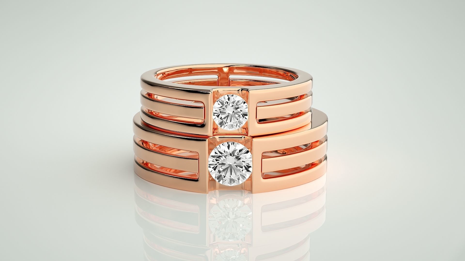 Solitaire Couple Band Ring 3dm stl render detail 3D print model_2