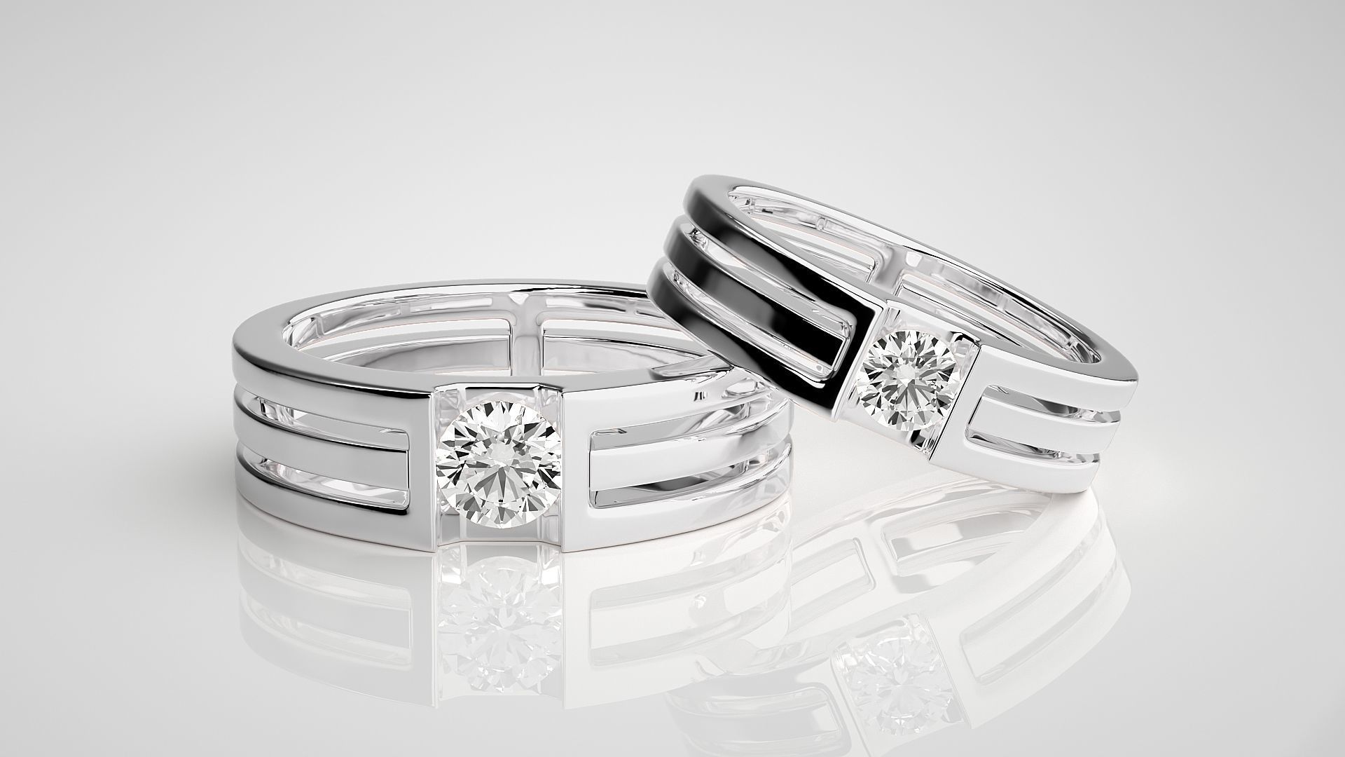 Solitaire Couple Band Ring 3dm stl render detail 3D print model_5