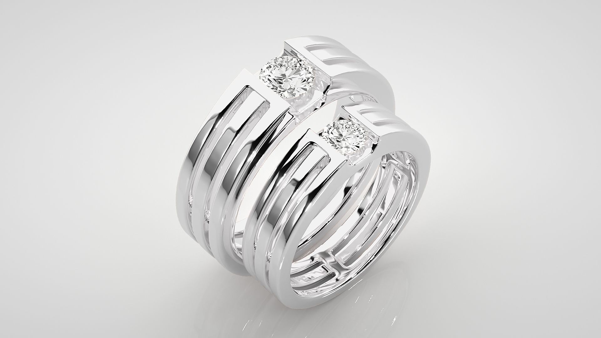 Solitaire Couple Band Ring 3dm stl render detail 3D print model_8