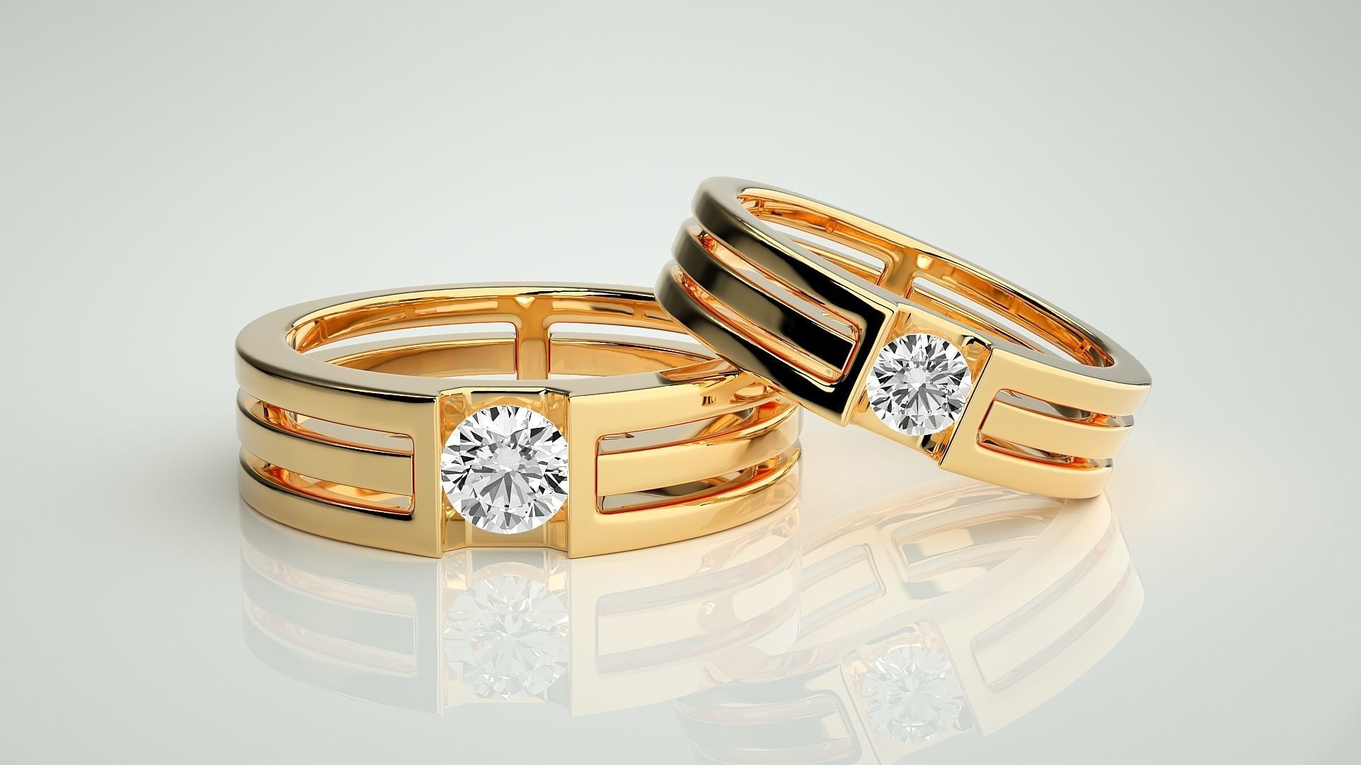 Solitaire Couple Band Ring 3dm stl render detail 3D print model_9