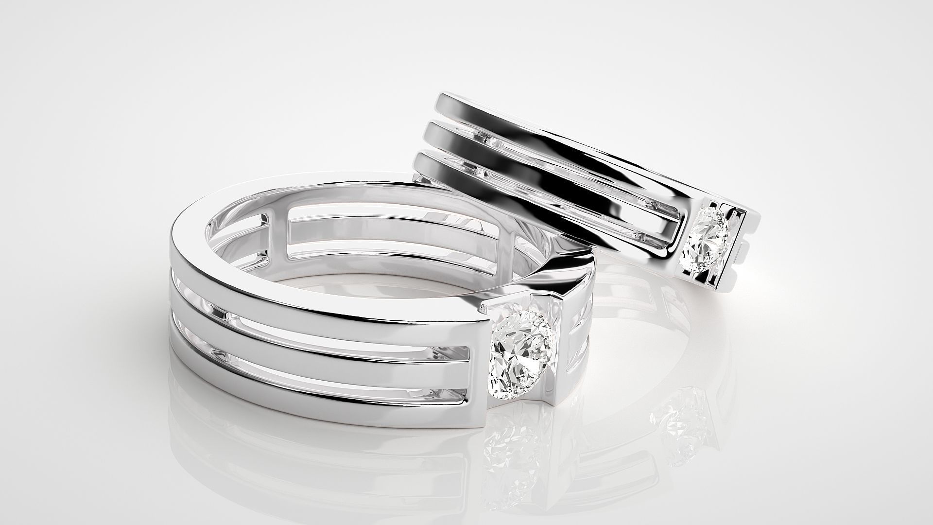 Solitaire Couple Band Ring 3dm stl render detail 3D print model_6
