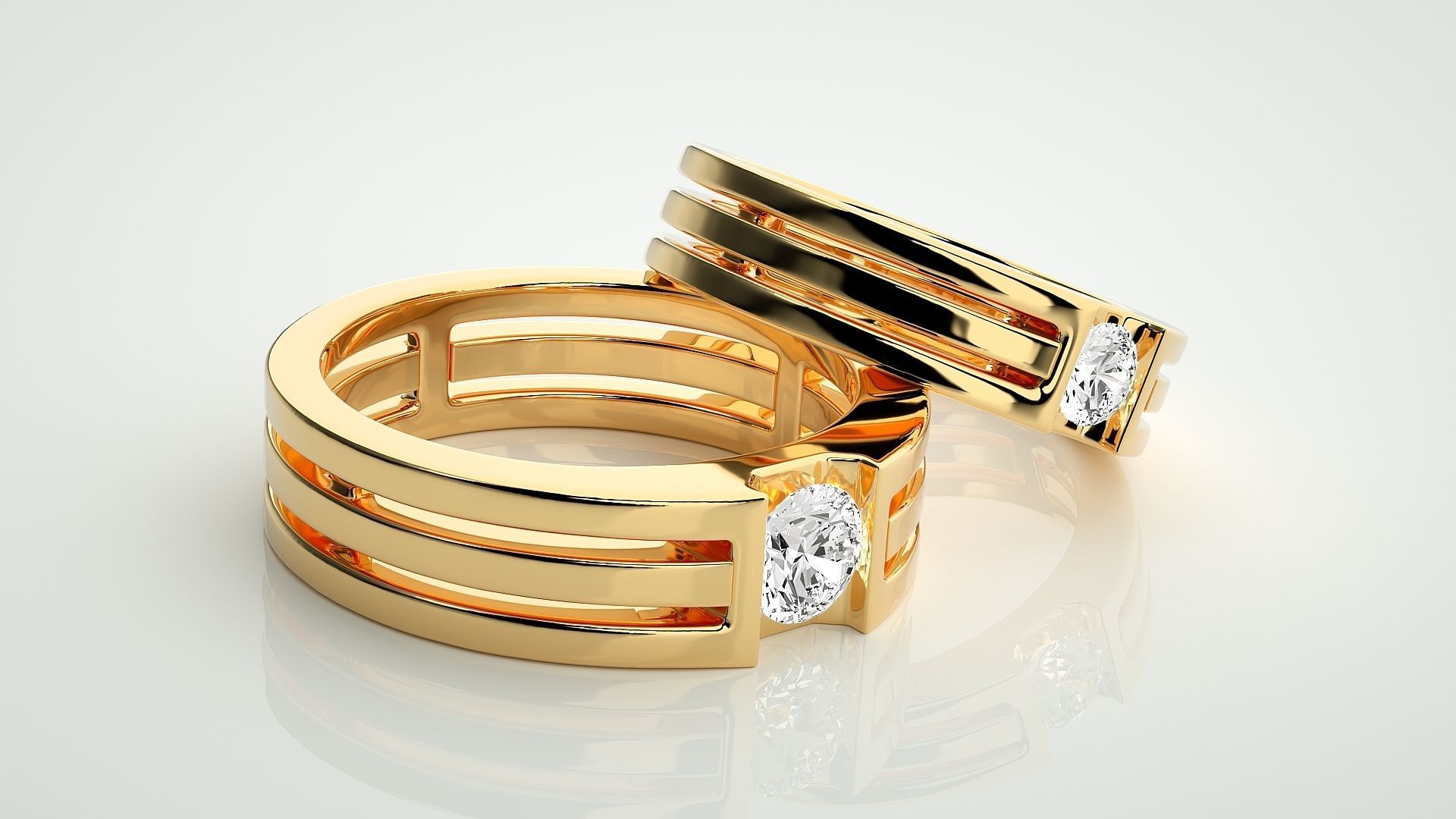 Solitaire Couple Band Ring 3dm stl render detail 3D print model_10