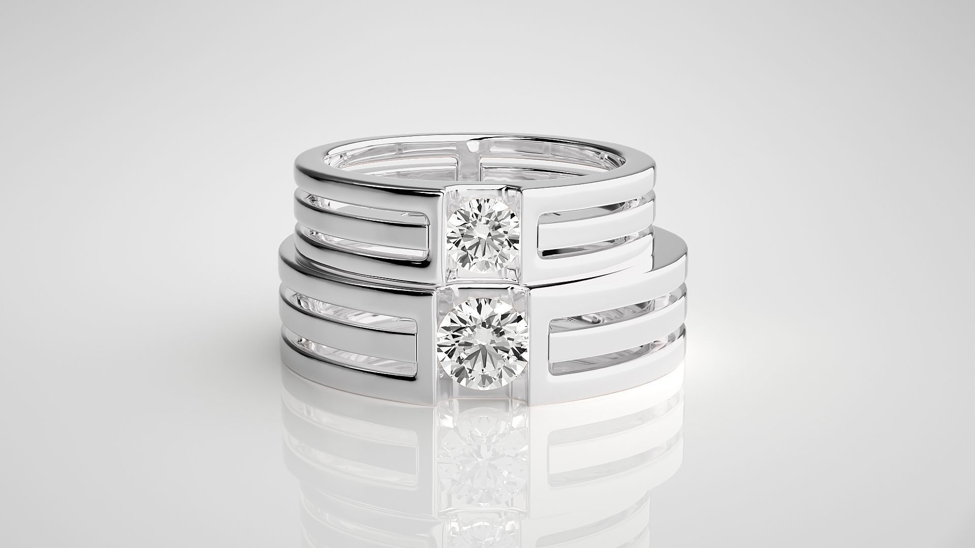 Solitaire Couple Band Ring 3dm stl render detail 3D print model_7