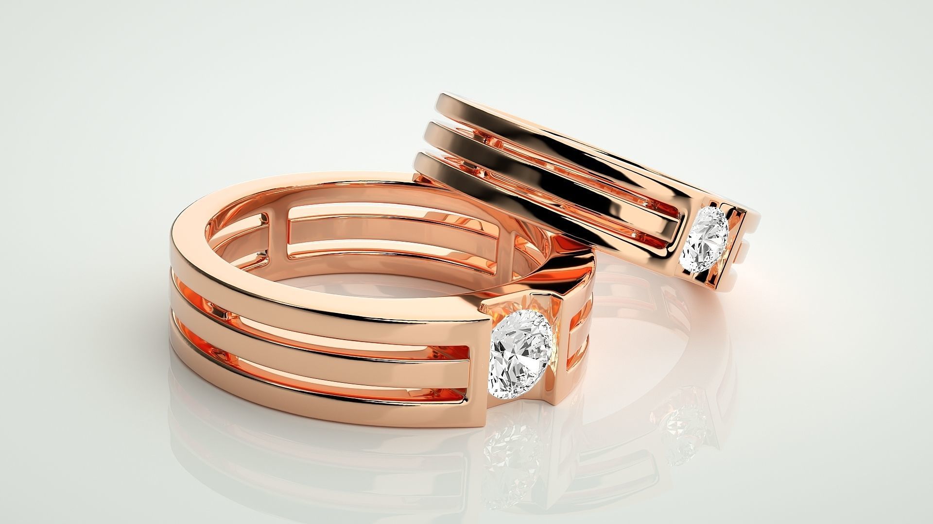 Solitaire Couple Band Ring 3dm stl render detail 3D print model_1