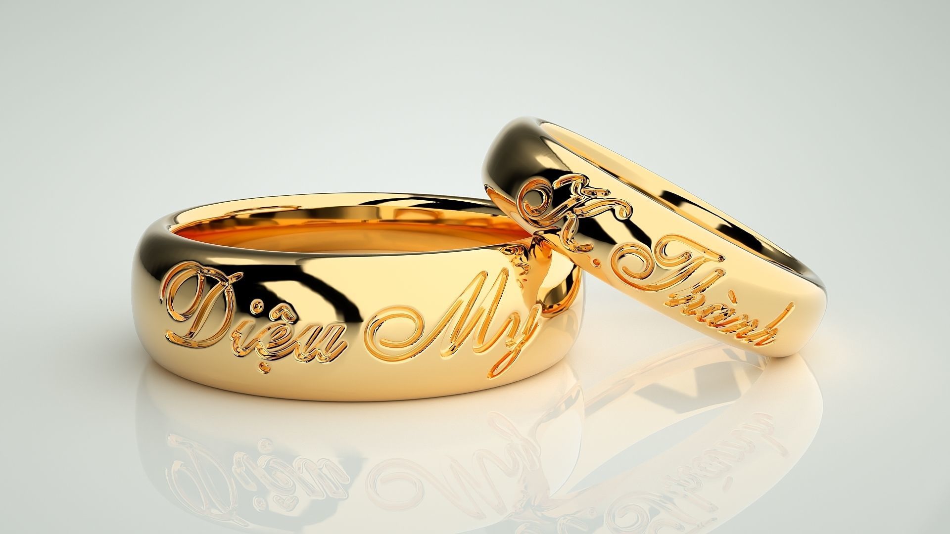 His and Her Plain Gold Couple Band Ring 3dm stl render detail 3D print model_9