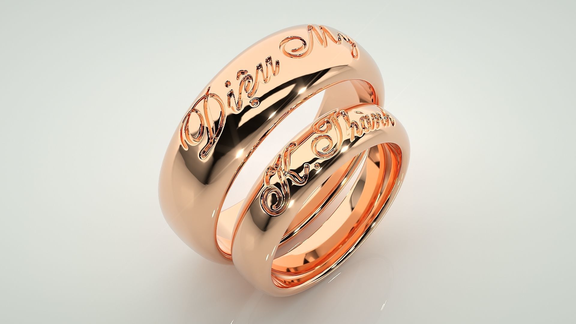 His and Her Plain Gold Couple Band Ring 3dm stl render detail 3D print model_4