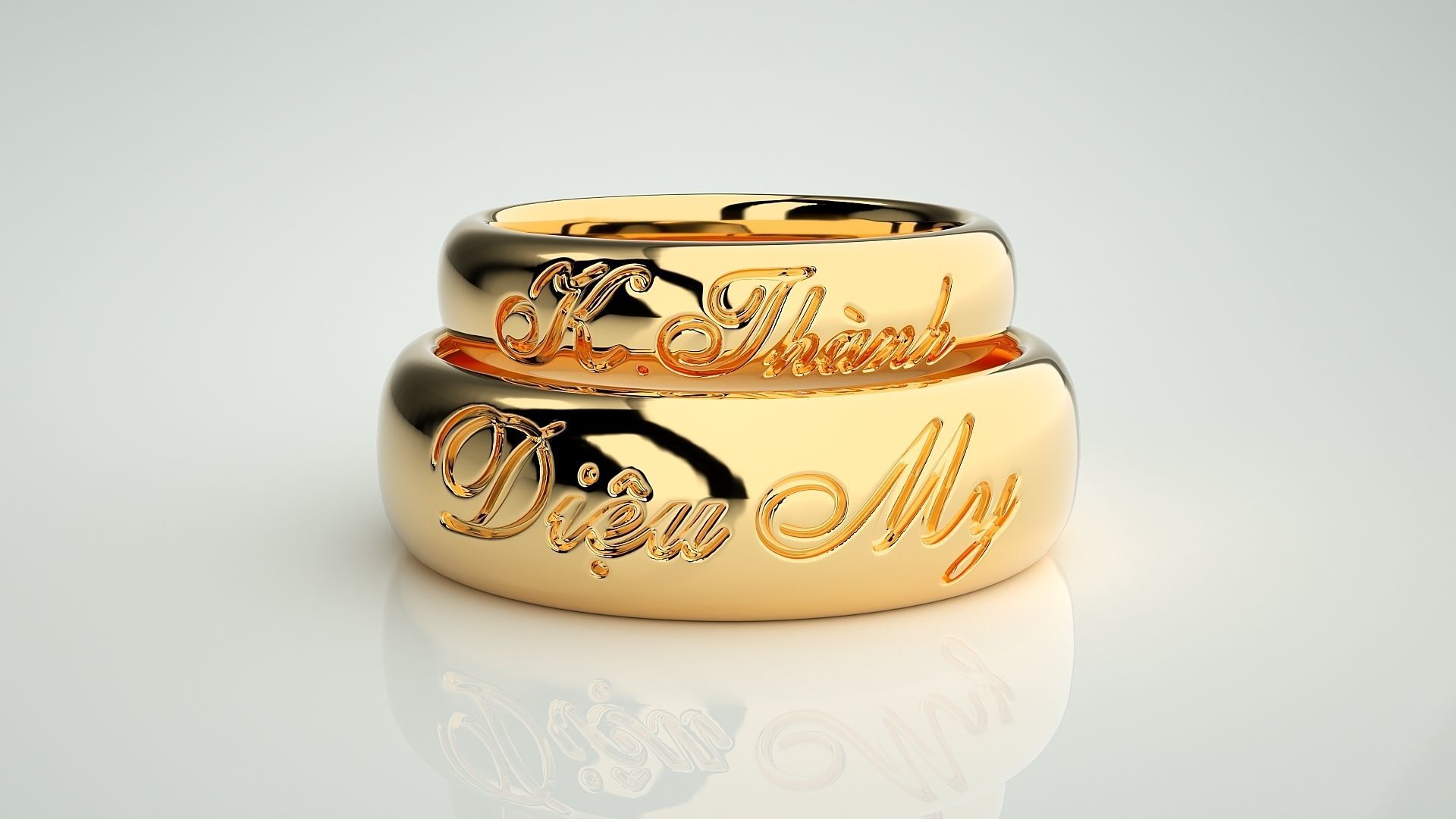 His and Her Plain Gold Couple Band Ring 3dm stl render detail 3D print model_11